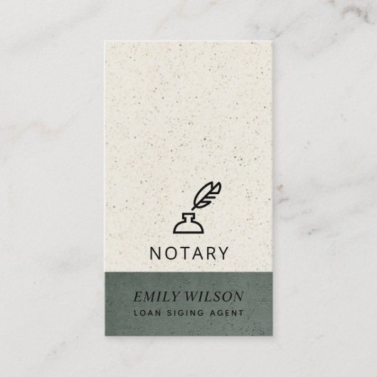 GRIJZE KERAMISCHE GLAZEN GESPIKKELD VEER NIB NOTAR VISITEKAARTJE (Voorkant)