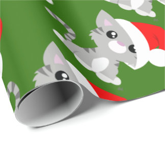 Grijze kerstpapier met Kat-inslag Cadeaupapier