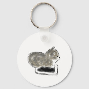 Grijze Kitten Op Smartphone Potlood Kunst Sleutelhanger