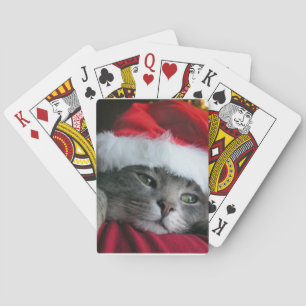 Grijze Kitten Santa Hoed Kat Speelkaarten