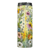 Grijze kitty kat zitten in bloemen thermosbeker (Achterkant)