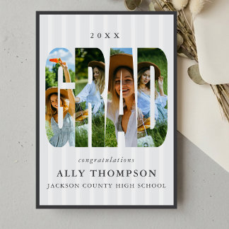 Grijze klassieke streepfoto afstudeeruitnodiging kaart