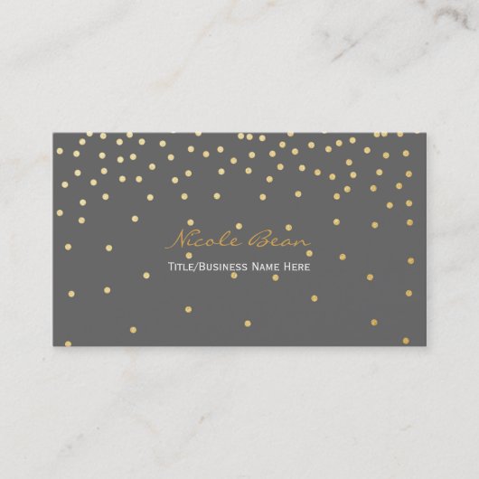 Grijze kleine goud folie confetti stippen naamkaar visitekaartje (Voorkant)