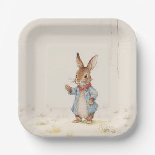 grijze konijntje met witte borden papieren bordje