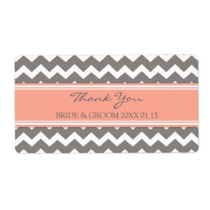 Grijze koraal Chevron bruiloft labels