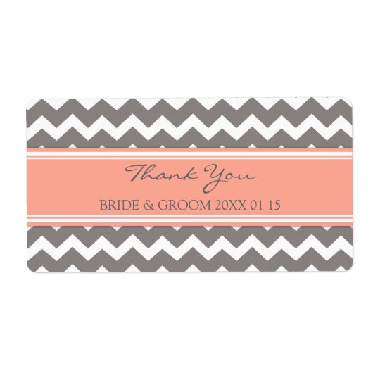 Grijze koraal Chevron bruiloft labels (Voorkant)