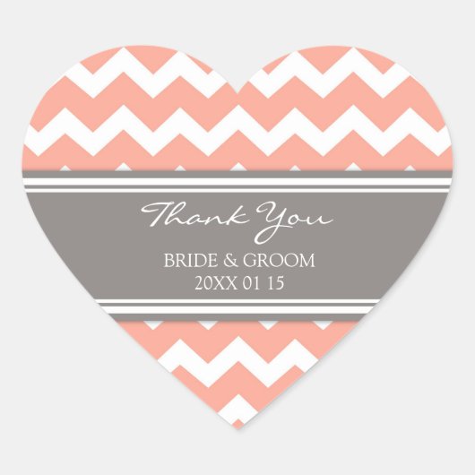 Grijze koraal Chevron dank u bruiloft gunst Labels (Voorkant)