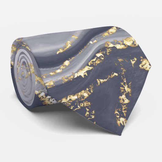 Grijze korrels, wit en goud stropdas (Opgerold)