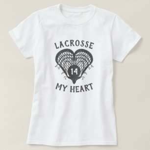 Grijze lacrosse Mijn hart T-shirt