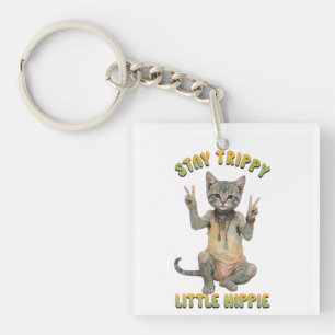 Grijze Lapjeskat Boho Blijf Koel Kleine Hippie Sleutelhanger