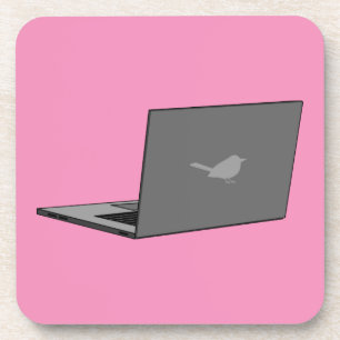 Grijze laptop met Bird Logo Cartoon Bier Onderzetter