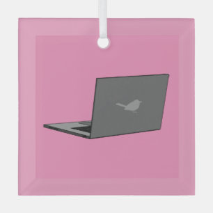 Grijze laptop met Bird Logo Cartoon Glas Ornament