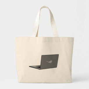 Grijze laptop met Bird Logo Cartoon Grote Tote Bag