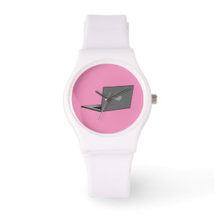 Grijze laptop met Bird Logo Cartoon Horloge