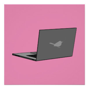 Grijze laptop met Bird Logo Cartoon Perfect Poster