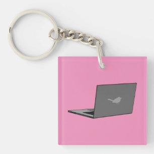 Grijze laptop met Bird Logo Cartoon Sleutelhanger