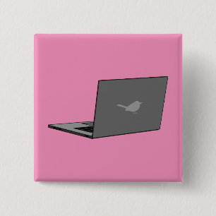 Grijze laptop met Bird Logo Cartoon Vierkante Button 5,1 Cm
