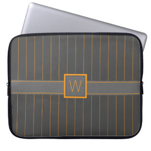 Grijze laptophuls met oranje strepen laptop sleeve