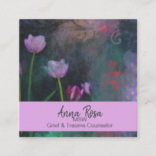 *~* Grijze Lavendel Roze Tulp  Shabby Grunge Vierkante Visitekaartje