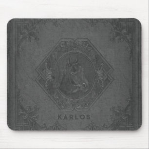 Grijze leder met ingegraveerde paardenkop muismat