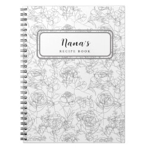 Grijze Lijn Bloemen Bloemmotieven Receptenboek Notitieboek