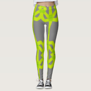 Grijze limoen groen Abstract stretch broek Legging