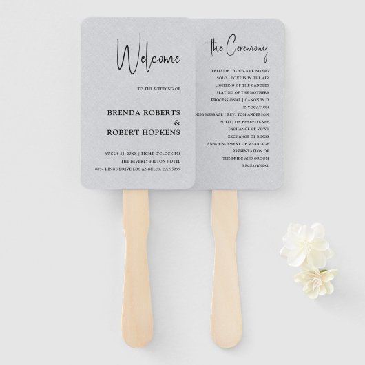 Grijze Linen Simple Black Script Weddenschap Handj Handwaaier (Voorkant en achterkant)