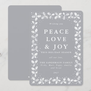 Grijze Lino Print Holly laat rand vlak, niet foto Feestdagenkaart