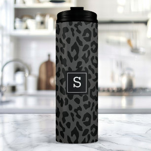 Grijze Luipaard Dierprint Patroon Monogram Thermosbeker