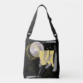 Grijze maan en abstracte waterverf crossbody tas