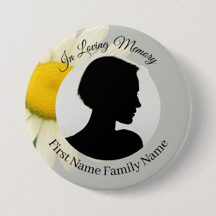 Grijze madeliefjes herdenkingsfoto knop ronde button 7,6 cm
