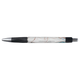 Grijze marmer Roos Glitter Monogram Initiaal Pen