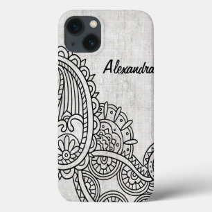 Grijze Mehndi Motif iPad Air-draagtas iPhone 13 Hoesje