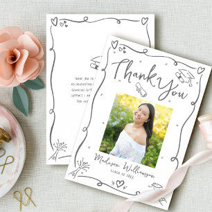 Grijze met de hand getekende Doodles Foto Afstuder Bedankkaart