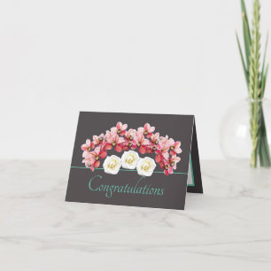 Grijze Mint Orchidee & Rozen Boeket Gefeliciteerd Kaart