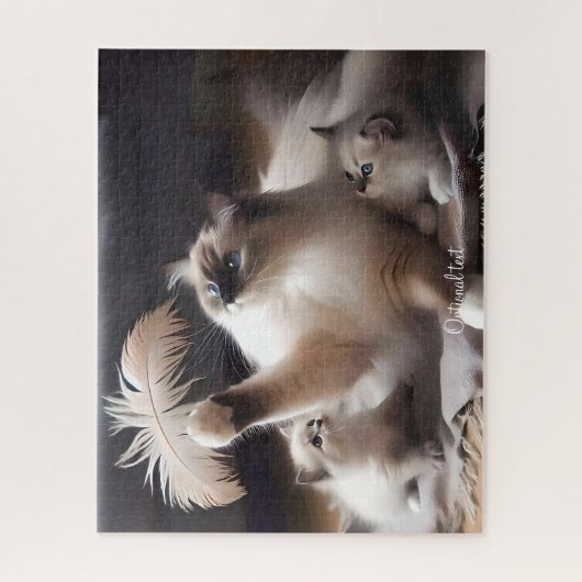 Grijze Moeder Ragdoll Kat en Kittens Legpuzzel (Verticaal)