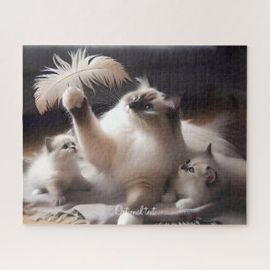 Grijze Moeder Ragdoll Kat en Kittens Legpuzzel