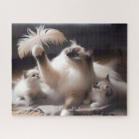 Grijze Moeder Ragdoll Kat en Kittens Legpuzzel (Horizontaal)