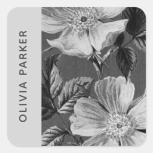 Grijze monochromatische bloemen Bloemen Bloemen En Vierkante Sticker