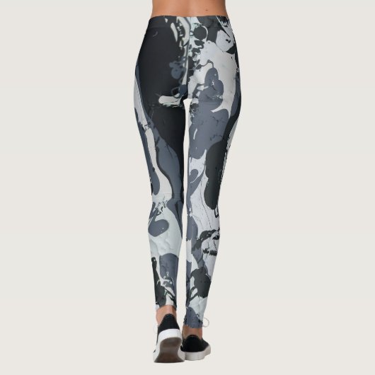 Grijze monochrome abstracte schaduwen leggings (Achterkant)