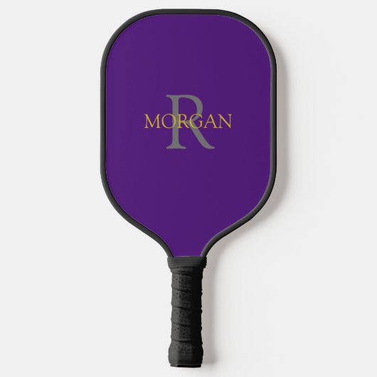 Grijze monogram en goudnaam op koninklijk Paars Pickleball Paddle (Achterkant)