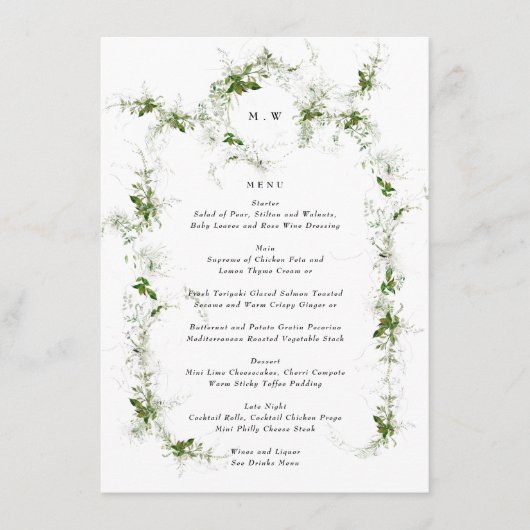 Grijze monogram Eucalyptus Wreath Wedding Menu (Voorkant)