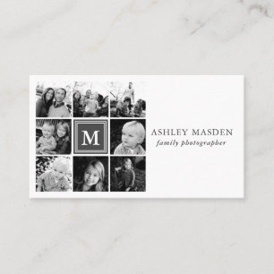 Grijze Monogram Familie Fotocollage Fotografie Visitekaartje