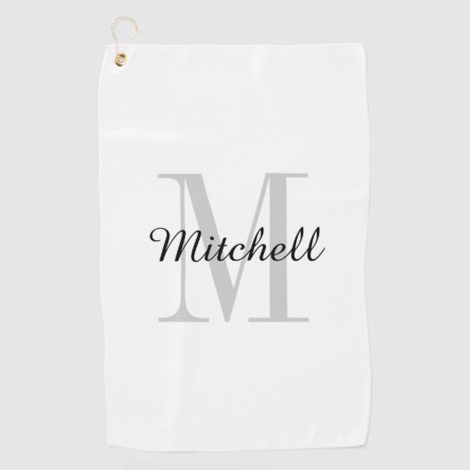 Grijze monogram Initiaal en naam op maat Golfhanddoek (Voorkant)