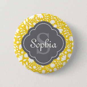 Grijze monogram Quatrefoil Geel Florentijn Ronde Button 5,7 Cm