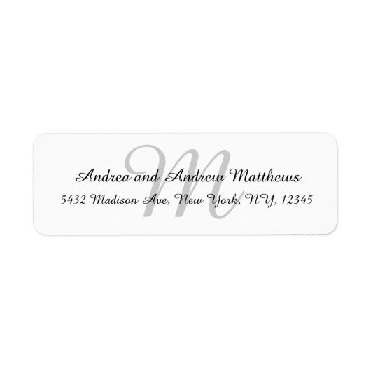 Grijze Monogram Retouradreslabels voor bruiloften Etiket (Voorkant)