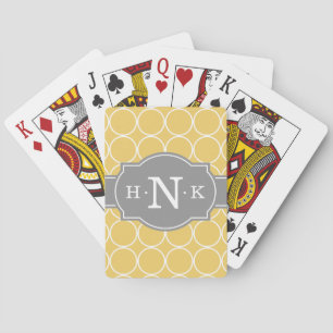 Grijze monogram voor Girly Yellow Circle Pattern Pokerkaarten
