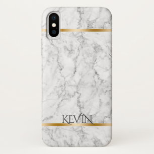 Grijze monogram voor goudkleurige faux marble Text iPhone X Hoesje
