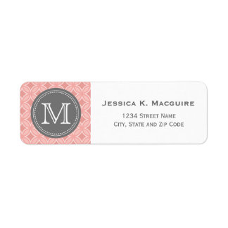 Grijze monogrammen Blush Pink Circle Patroon Etiket