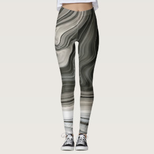 Grijze Monotone Artistieke Acryl Giet Abstracte Ku Leggings